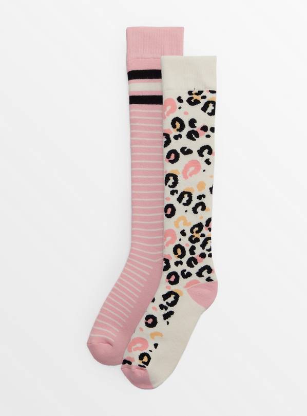 Pink & Animal Print Welly Socks 2 Pack 4-8